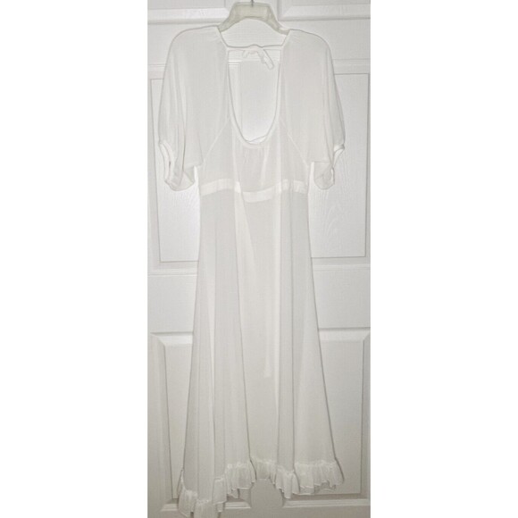 Womens Kimono Coverup 100% Sheer Polyester Size S/M White Tie Front - Picture 3 of 8